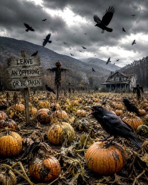 Crows in Pumkin Patch - Folk Horror - Appalachian Gothic Art Print