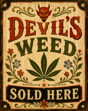 Devils Weed Sold Here Folk - Marijuana Poster