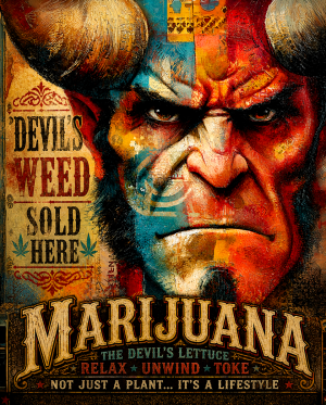 Devils Weed Sold Here Red Devil - Marijuana Poster