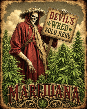 Devils Weed Sold Here Scarecrow - Marijuana Poster