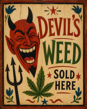 Devils Weed Sold Here Simple - Marijuana Poster