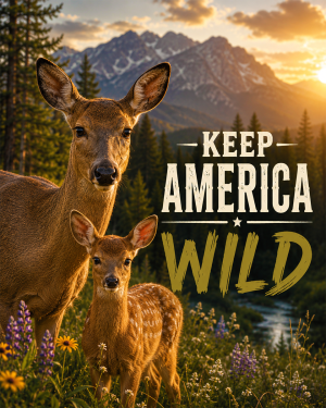 Doe and Fawn Deer - Keep America Wild Art Print - Americana Nature Artwork
