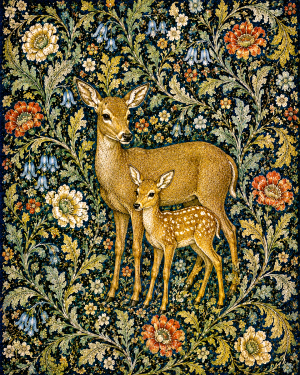 Doe and Fawn - 19th Century Arts and Crafts Style Art Print