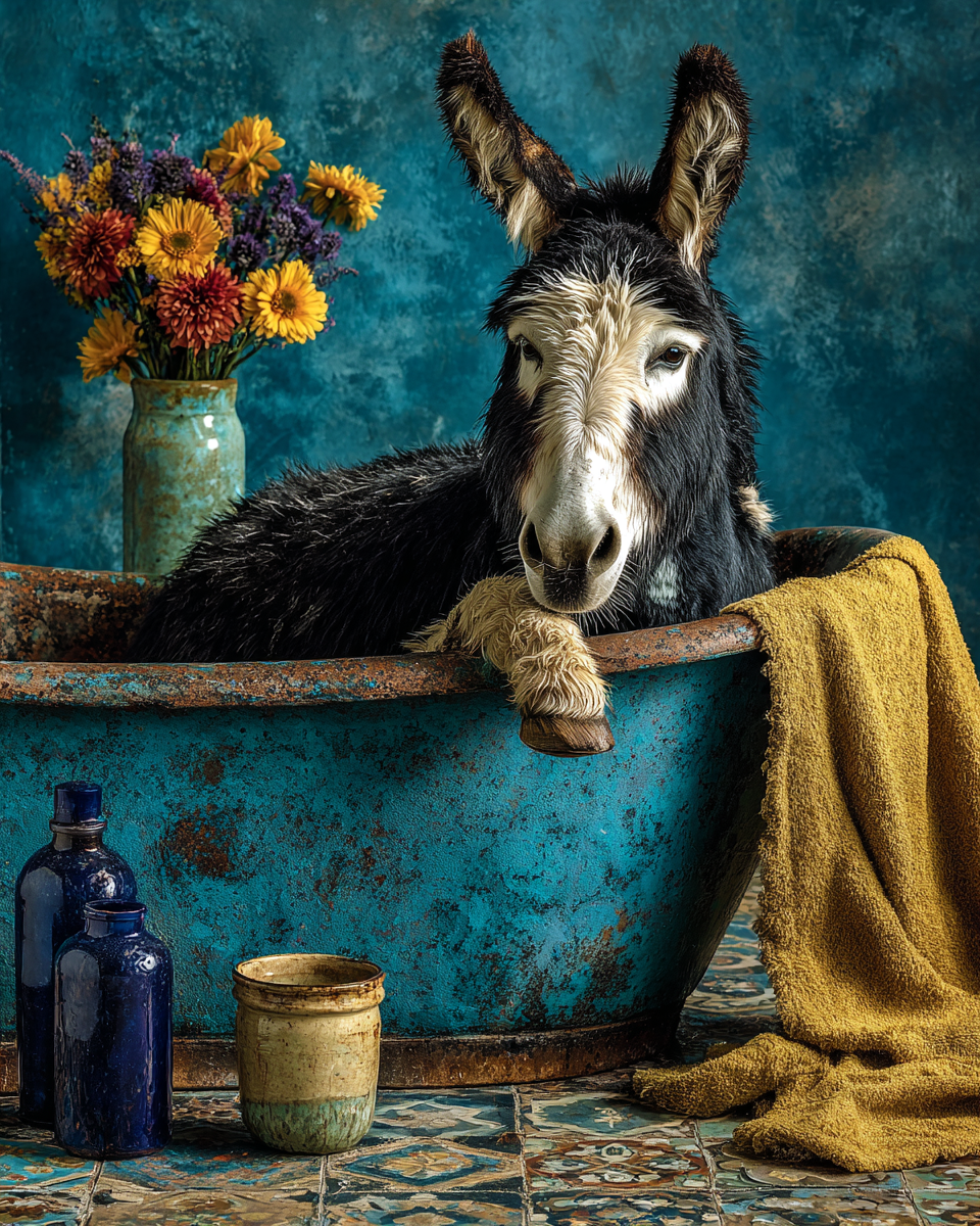 Donkey Artwork - Bathtub Still Life - Bathroom Art