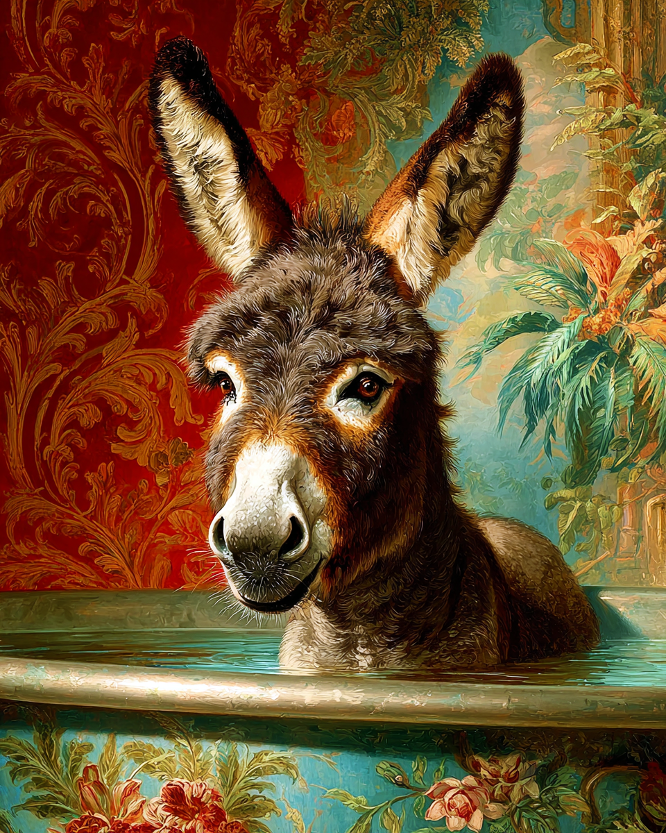 Donkey Artwork - Tropical Bathtub - Bathroom Art