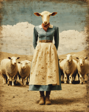 Donna with Her Sheep - Cow Art Print