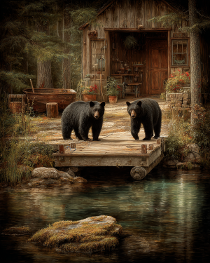 Down by the Dock - Black Bear Art Print