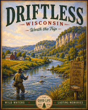 Driftless Wisconsin Fishing Art Print - Vintage Lake and Fly Fishing Wall Decor