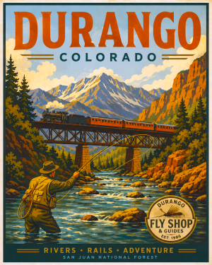 Durango Colorado Fishing Art Print - Vintage Lake and Fly Fishing Wall Decor