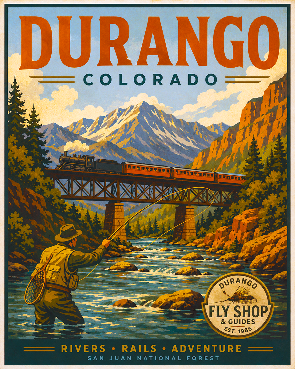 Durango Colorado Fishing Art Print - Vintage Lake and Fly Fishing Wall Decor