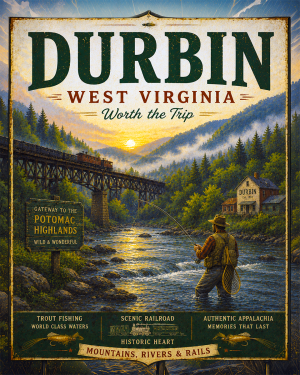 Durbin West Virginia Fishing Art Print - Vintage Lake and Fly Fishing Wall Decor