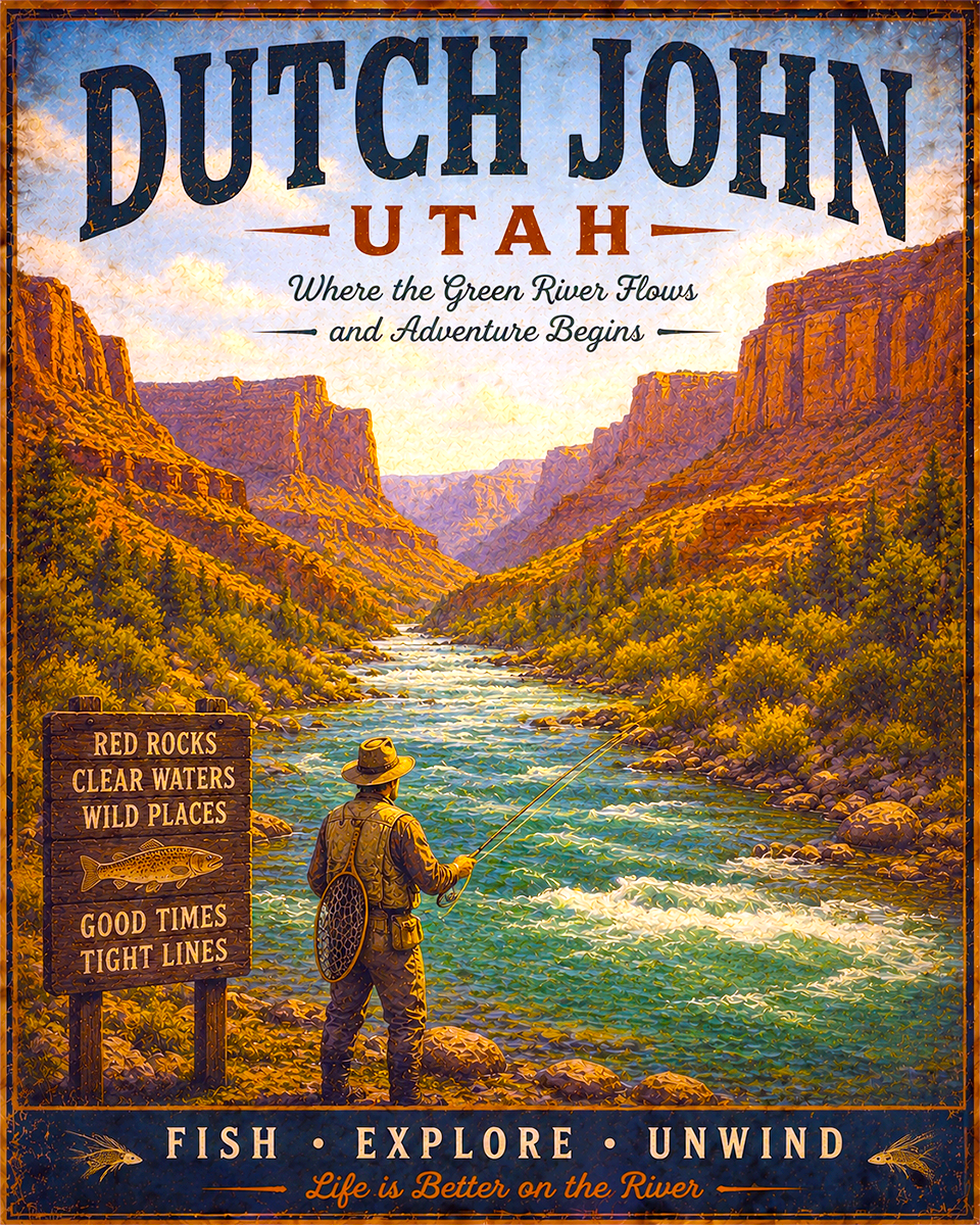 Dutch John Utah Fishing Art Print - Vintage Lake and Fly Fishing Wall Decor