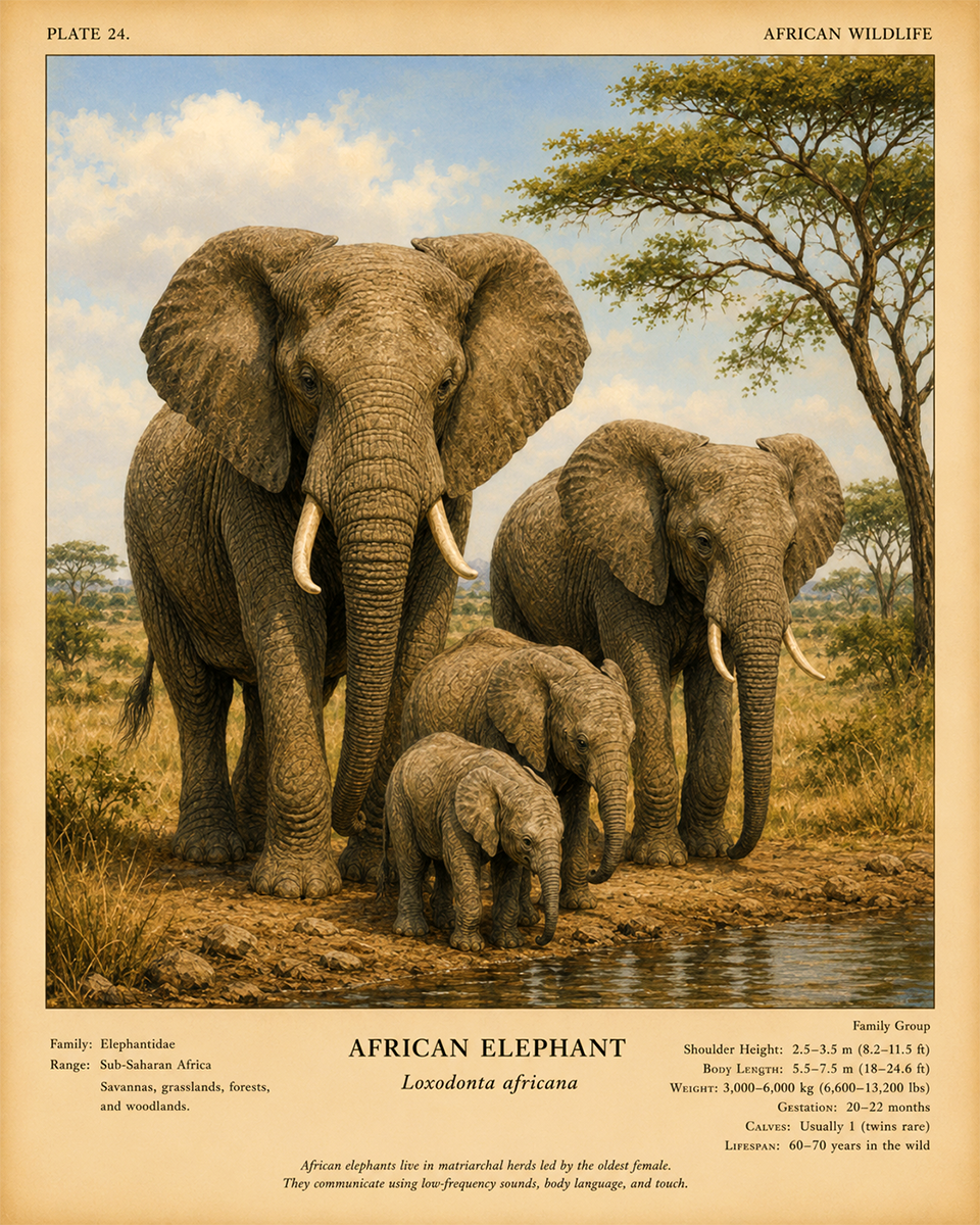 Elephant Family - Vintage Wildlife Art - Antique Nature Illustration