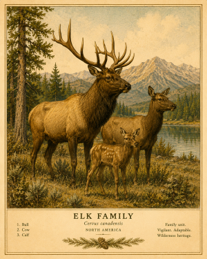 Elk Family - Vintage Wildlife Art - Antique Nature Illustration
