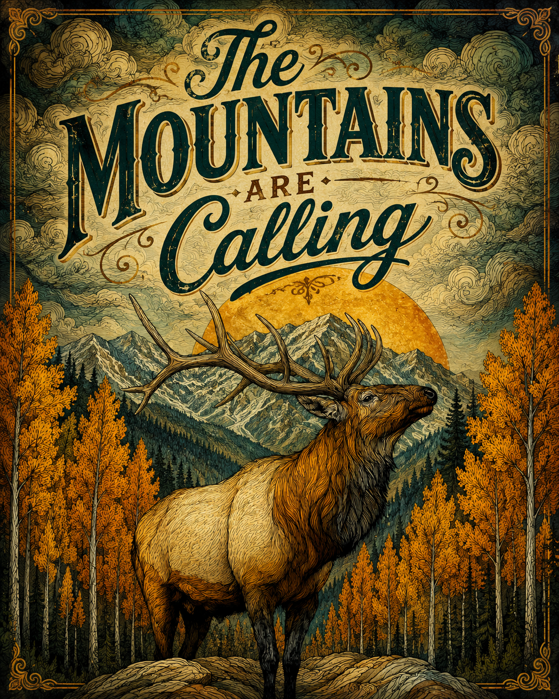 Elk - The Mountains are Calling Art Print