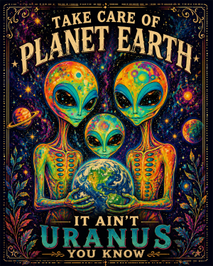 Environmental Wall Art - Alien Family - Take Care of Planet Earth It Ain't Uranus You Know
