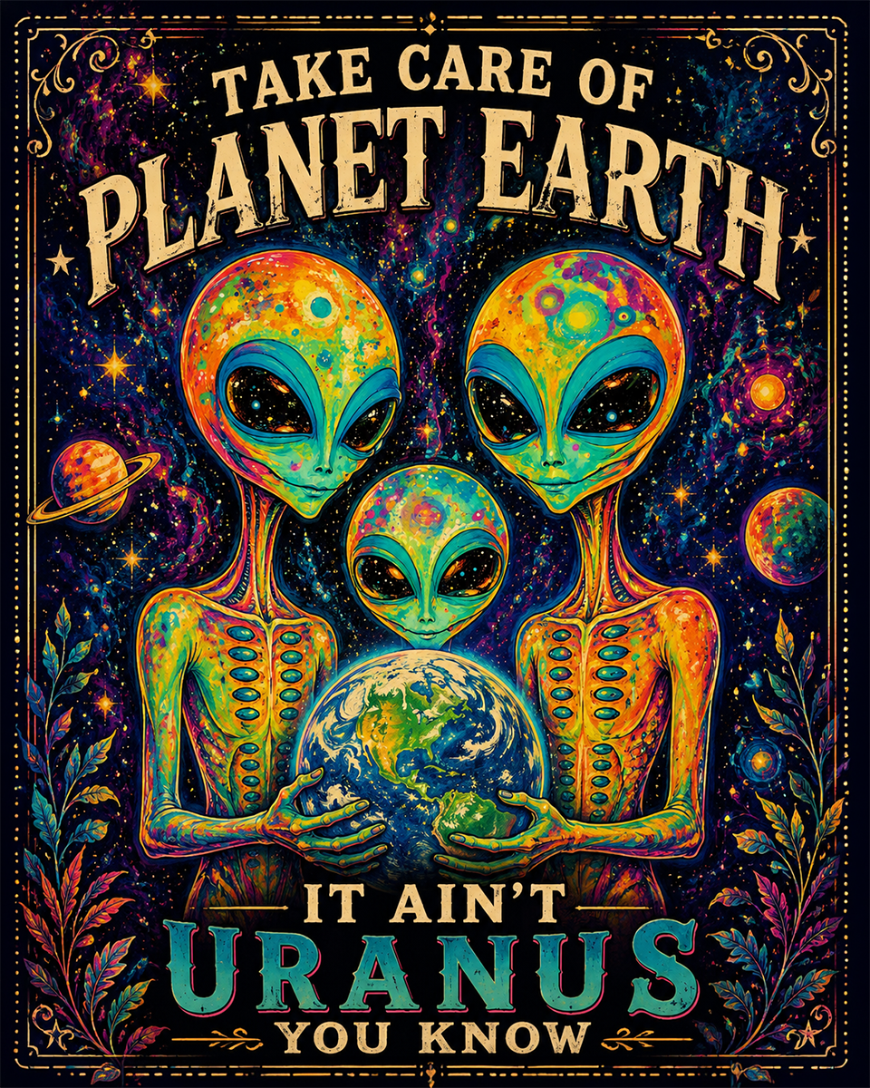 Environmental Wall Art - Alien Family - Take Care of Planet Earth It Ain't Uranus You Know