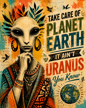Environmental Wall Art - BOHO Alien - Take Care of Planet Earth It Ain't Uranus You Know
