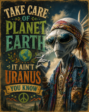 Environmental Art Print - Smoking Alien - Take Care of Planet Earth It Ain't Uranus You Know