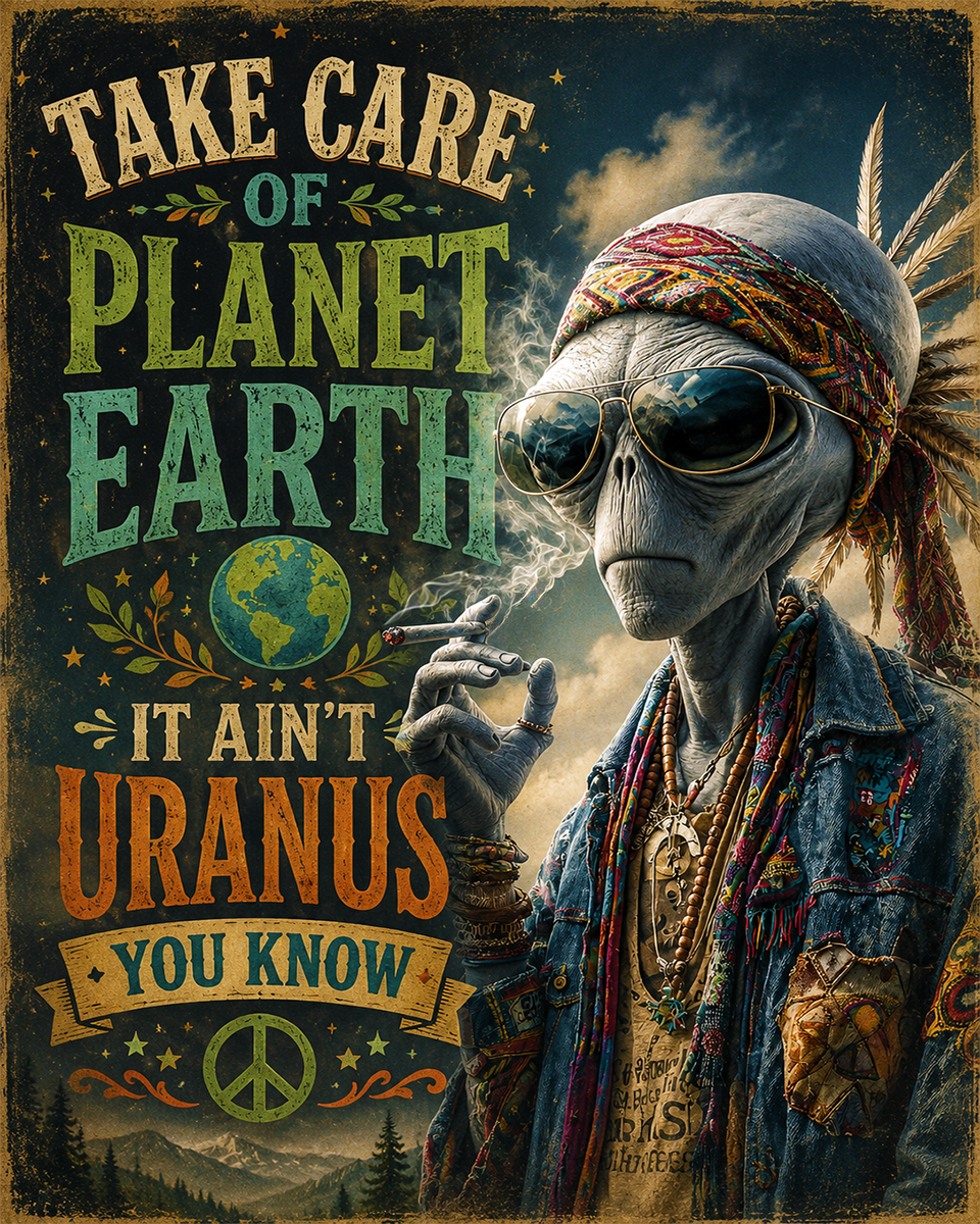 Environmental Art Print - Smoking Alien - Take Care of Planet Earth It Ain't Uranus You Know