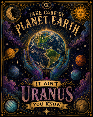 Environmental Art Print - Tarot Style - Take Care of Planet Earth It Ain't Uranus You Know
