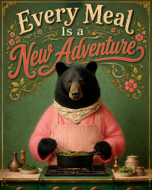 Every Meal Is a New Adventure - Black Bear - Whimsical Kitchen Wall Decor