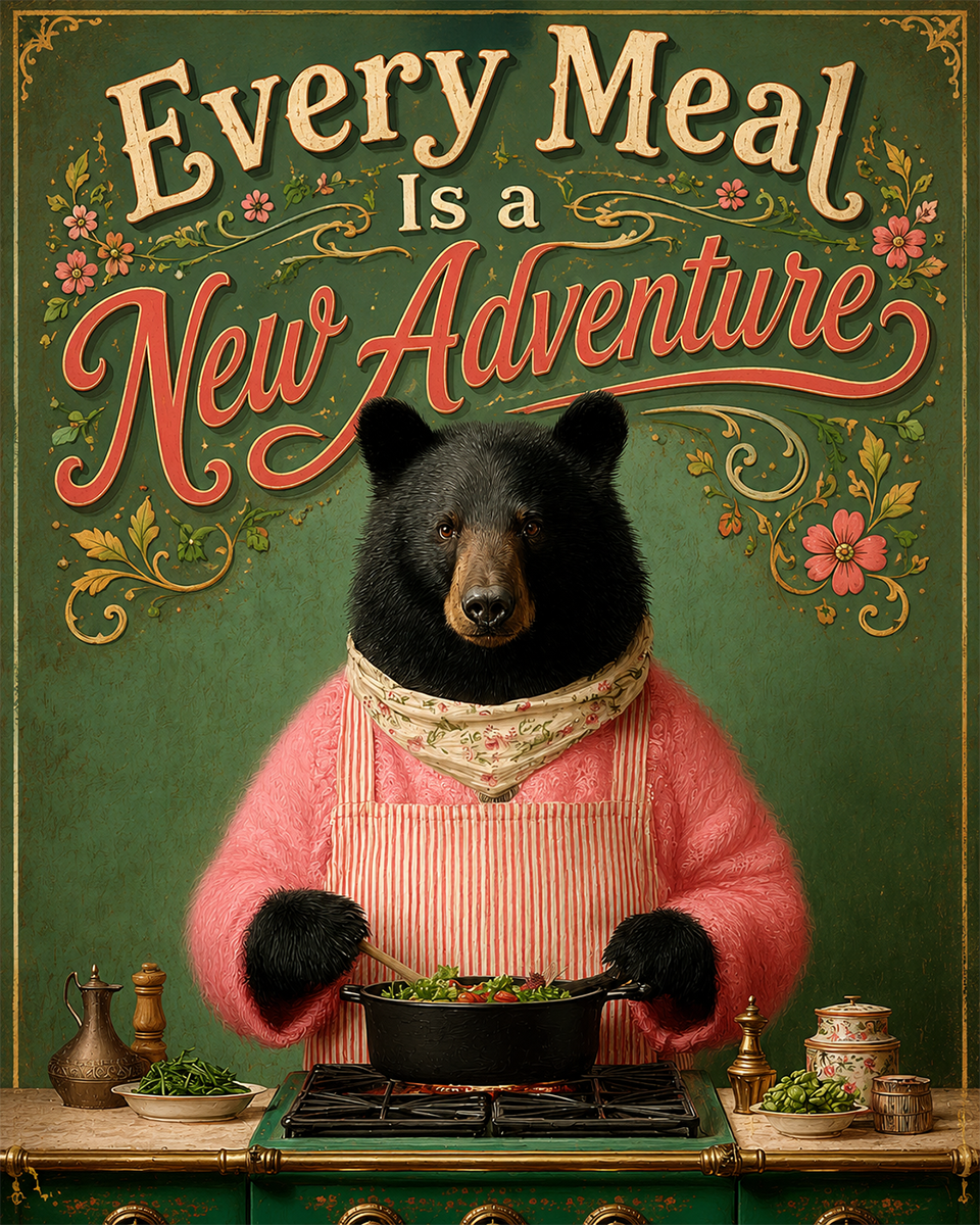 Every Meal Is a New Adventure - Black Bear - Whimsical Kitchen Wall Decor