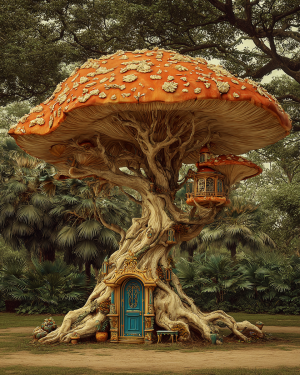 Fairy Home in Amanita Tree Mushroom Aesthetic Art
