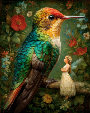 Fairy Making a Request - Humingbird Art Print