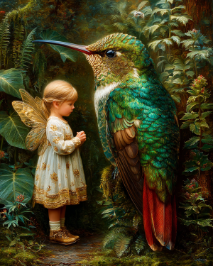 Fairy Telling a Sad Story - Humingbird Art Print
