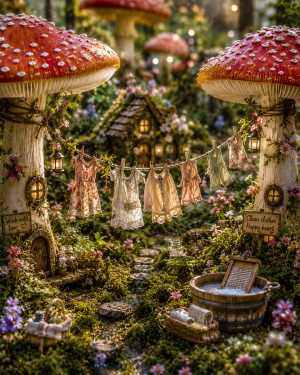 Fairyland Mushroom Clothesline - Cottagecore Art Prints