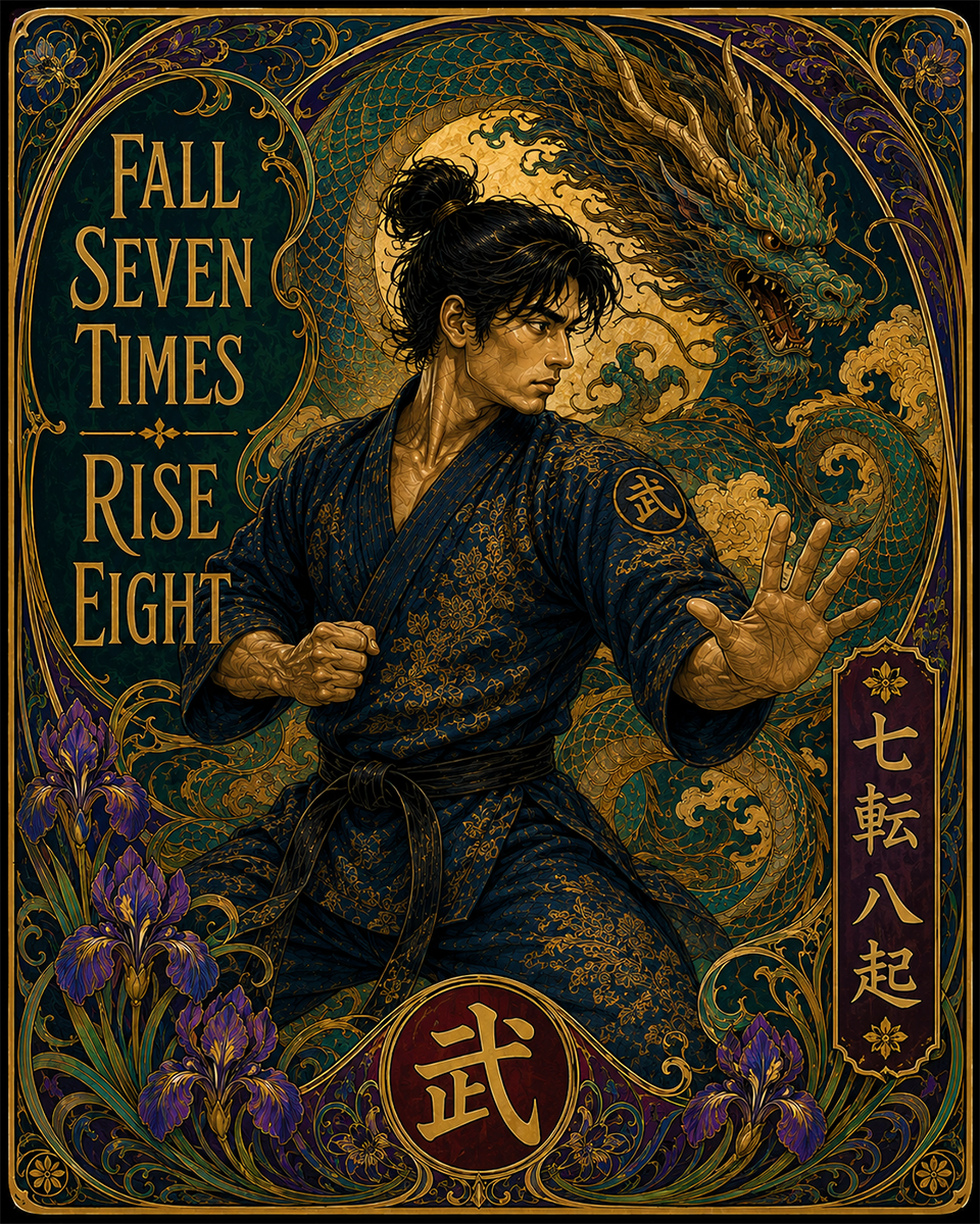 Fall Seven Times Rise Eight - Art Nouveau - Martial Arts Artwork
