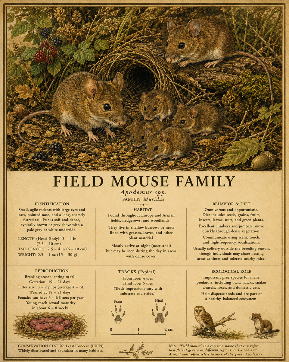 Field Mouse Family - Vintage Wildlife Art - Antique Nature Illustration