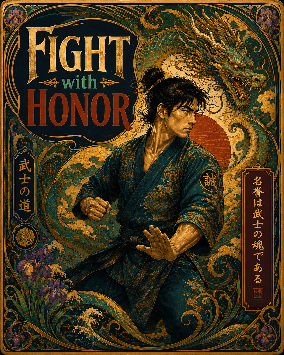 Fight with Honor - Art Nouveau Dragon - Martial Arts Artwork