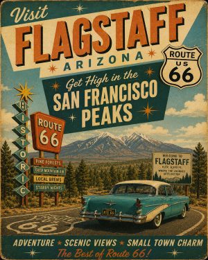Flagstaff Arizona - Get High in the San Francisco Peaks - Route 66 Parody Poster