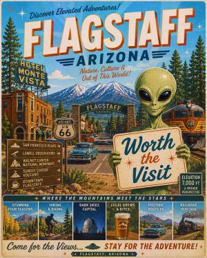 Flagstaff Arizona - Mid Century Modern Style Alien Worth The Trip Art Print