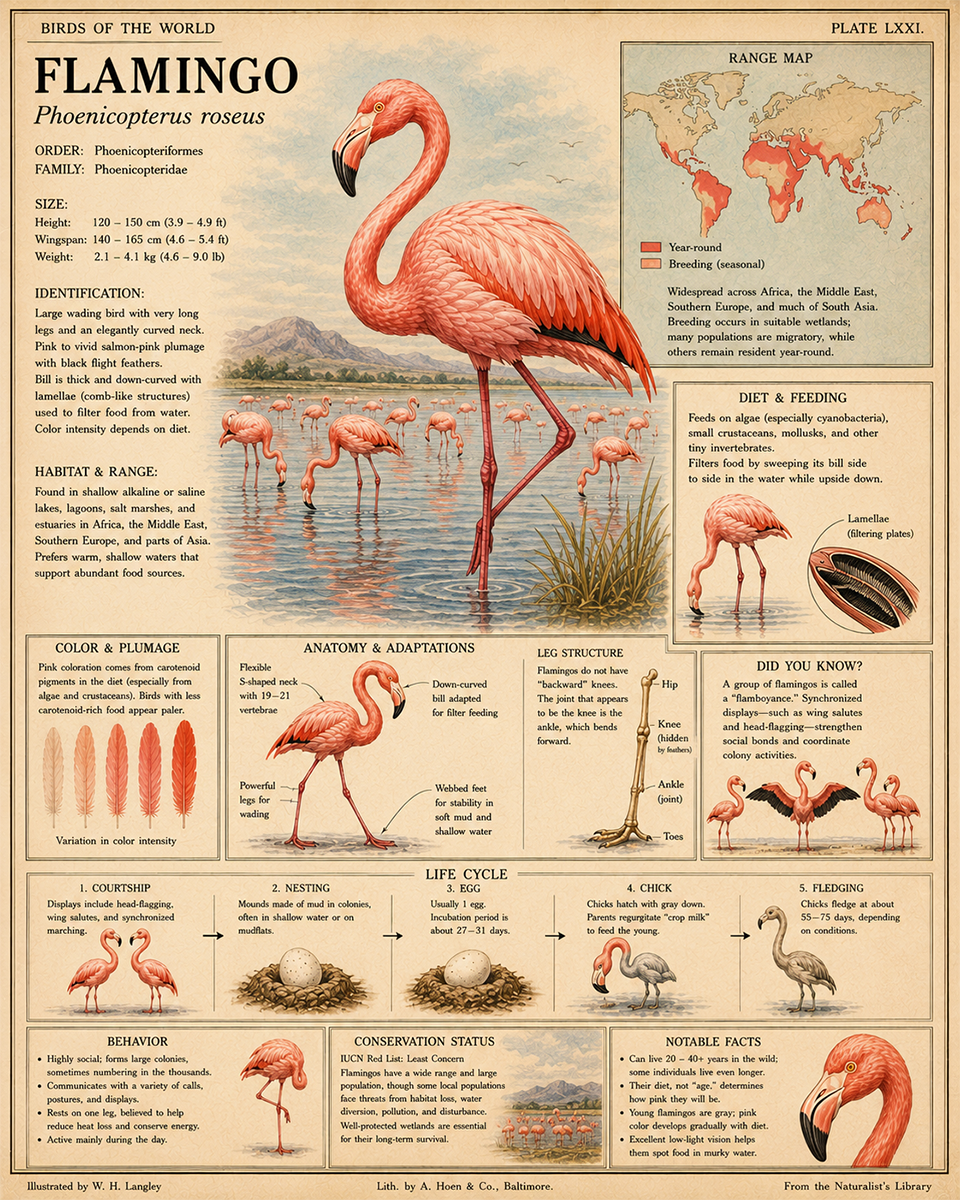 Flamingo - Vintage Wildlife Art - Antique Nature Illustration