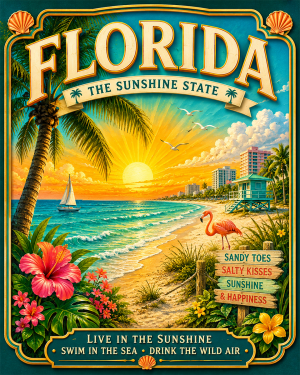 Florida Souvenir Art Print - Name Drop Destination Travel Poster