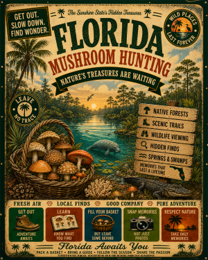 Florida - Vintage Retro Mushroom Hunting Poster Art Print