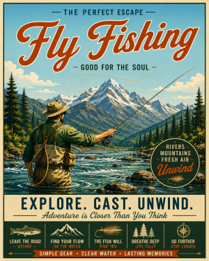 Fly Fishing Vintage Retro Poster Art Print