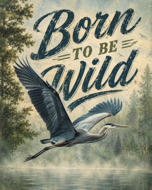 Flying Great Blue Heron - Born to Be Wild - Wildlife Art Print