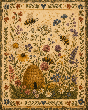Folk Art Bee Hive - Cottagecore Home Decor