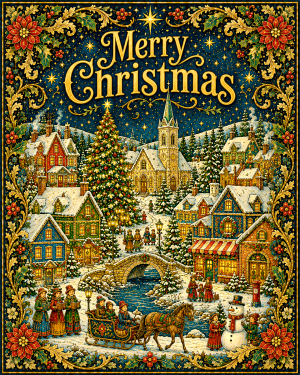 Folk Art X Mas Village - Christmas Art Print