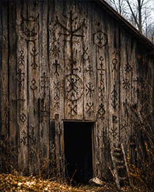 Folk Symbols Carved in to Barn - Folk Horror - Appalachian Gothic Art Print