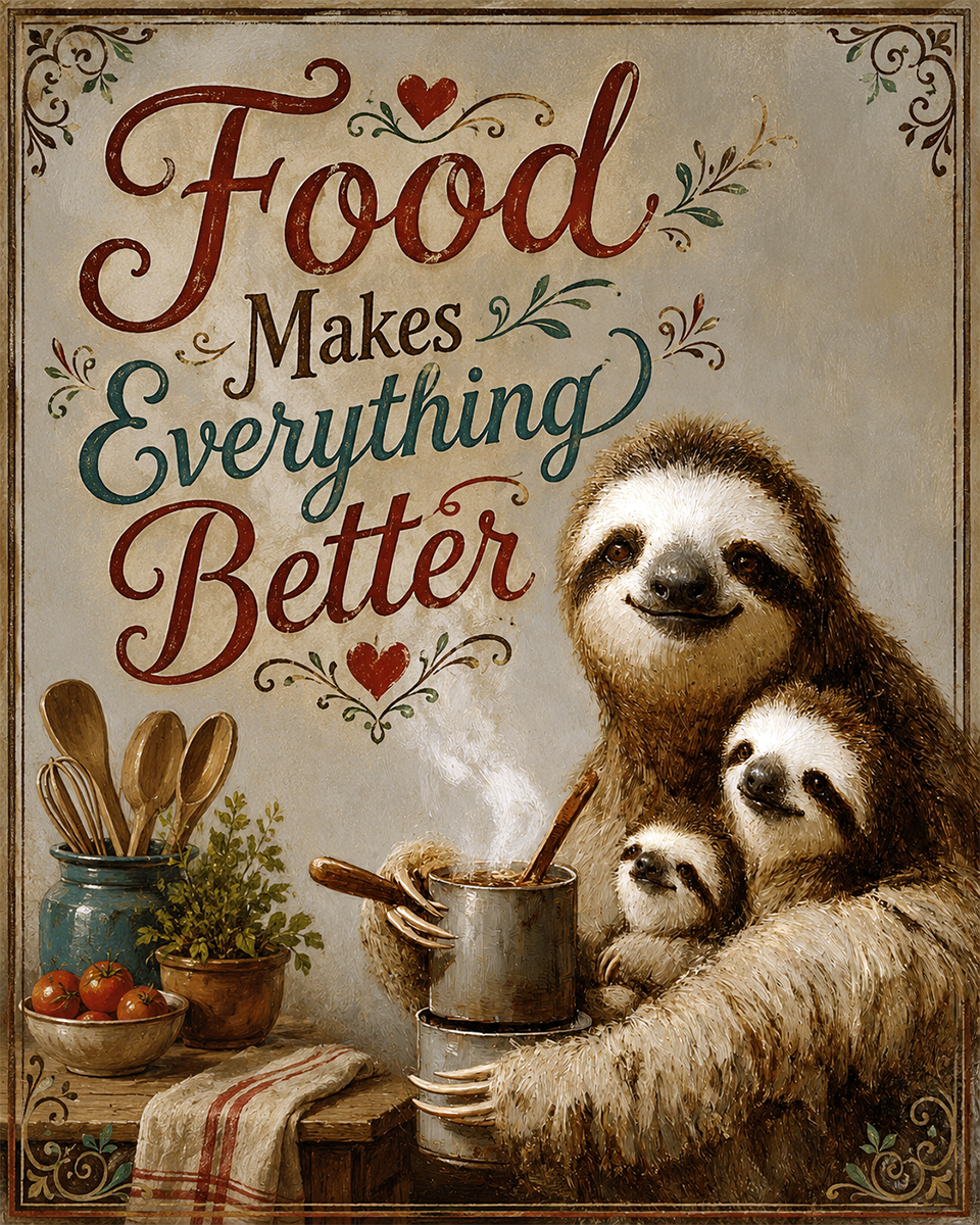 Food Makes Everything Better - Sloth - Whimsical Kitchen Wall Decor