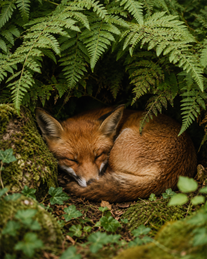 Fox Sleeping in Ferns - Cottagecore Home Decor