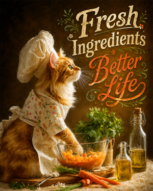 Fresh Ingredients Better Life - Cat - Whimsical Kitchen Wall Decor