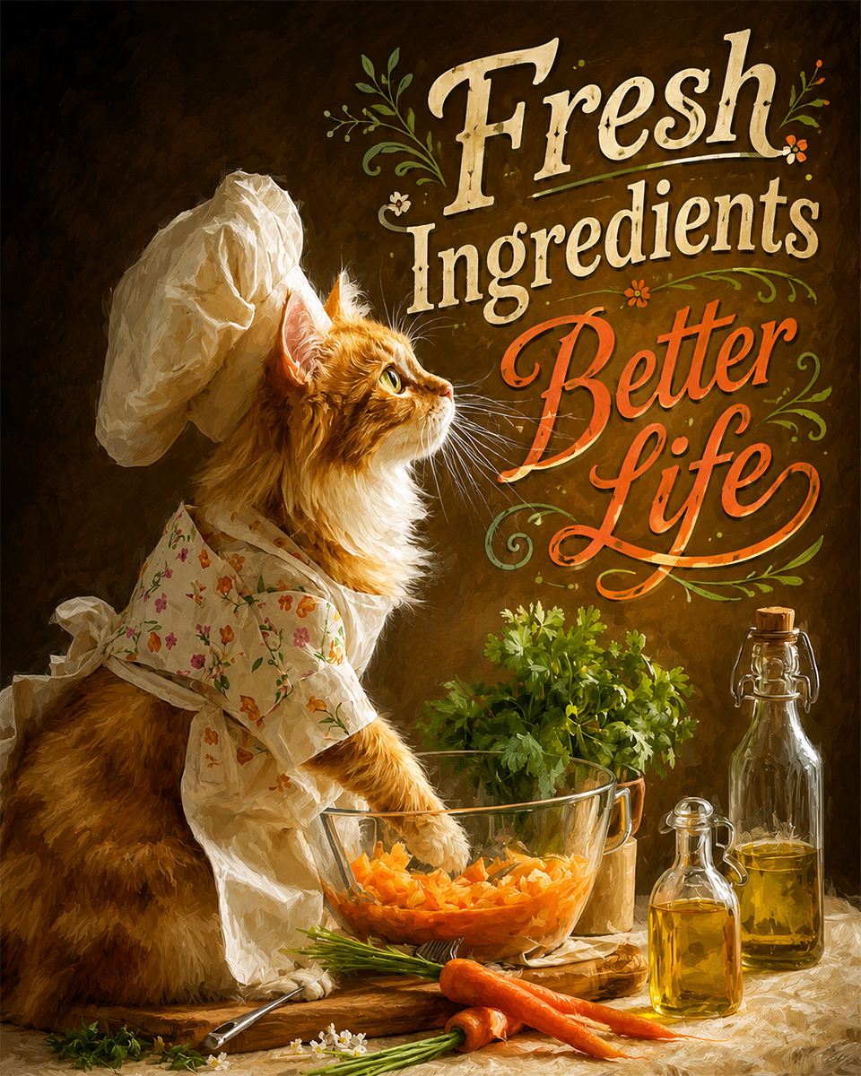 Fresh Ingredients Better Life - Cat - Whimsical Kitchen Wall Decor