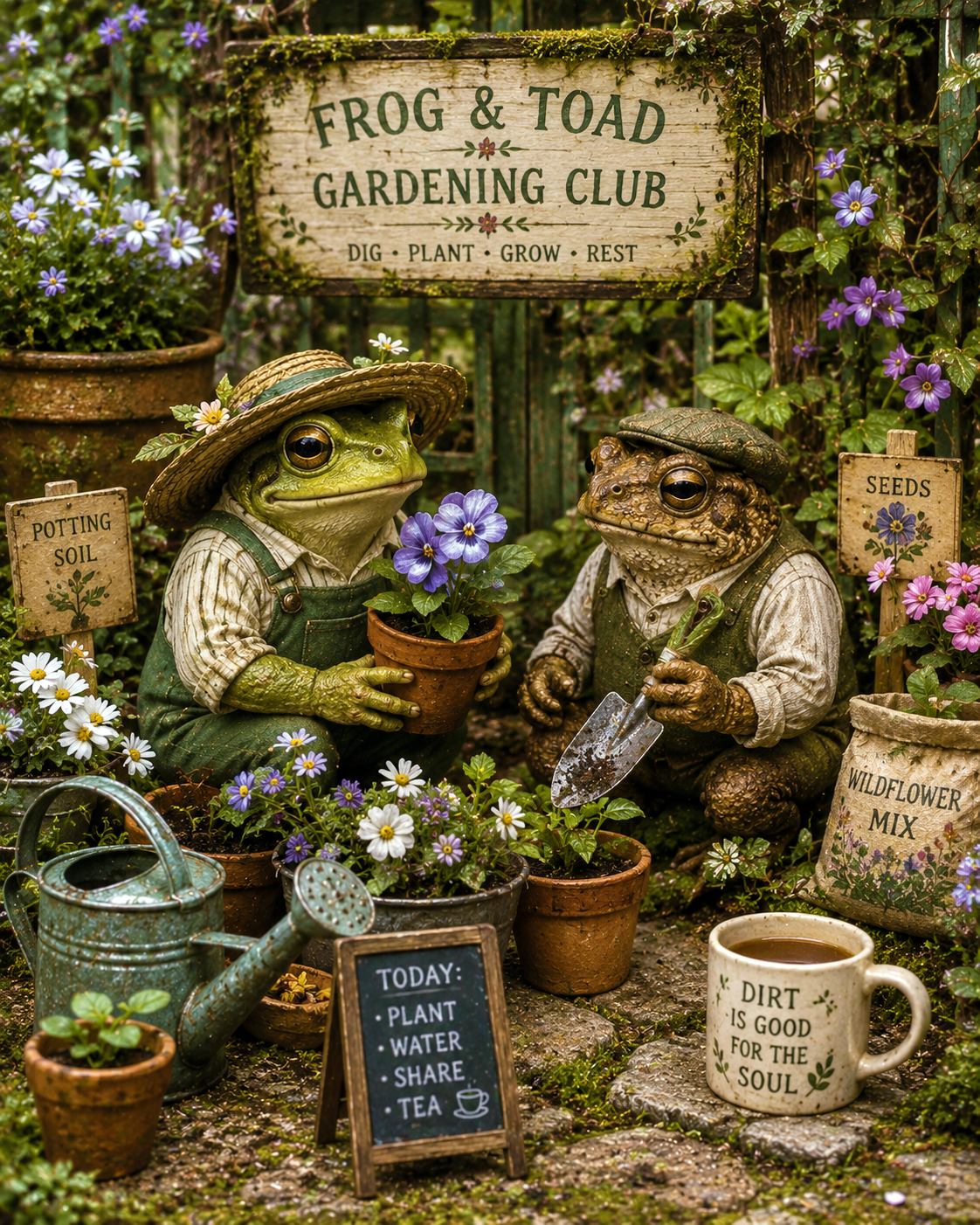 Frog and Toad Gardening Club - Cottagecore Home Decor
