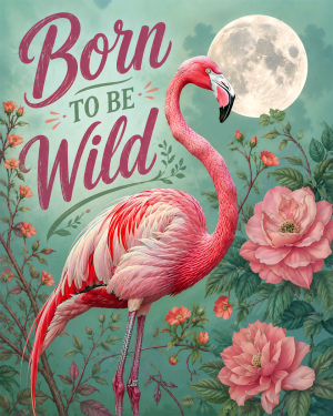 Full Moon Flamingo - Born to Be Wild - Wildlife Art Print